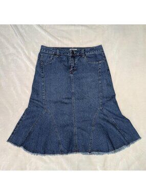 vintage Blue denim midi flowy skirt